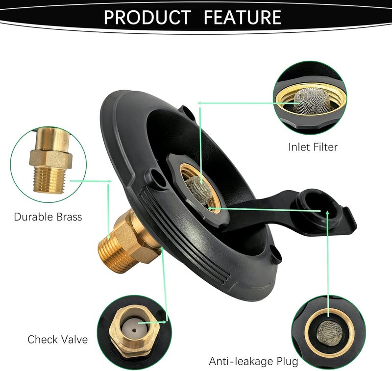 Dicsley RV City Water Fill Inlet Flange Connection Fittings with Check Valve fit RV Camper Trailer Marine Hose Water Inlet Connector Replacement for Connect 3/4'' NH Female to 1/2'' NPT Male (BLACK) - Image 3